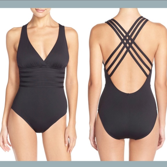 NWT $119‎ La Blanca Cross Back One-Piece Swimsuit in Black [SZ 16 ] - Picture 2 of 12